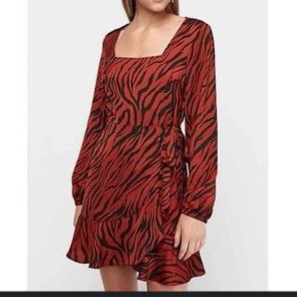 Express zebra print squareneck ruffle mini dress Size XL - Picture 1 of 5